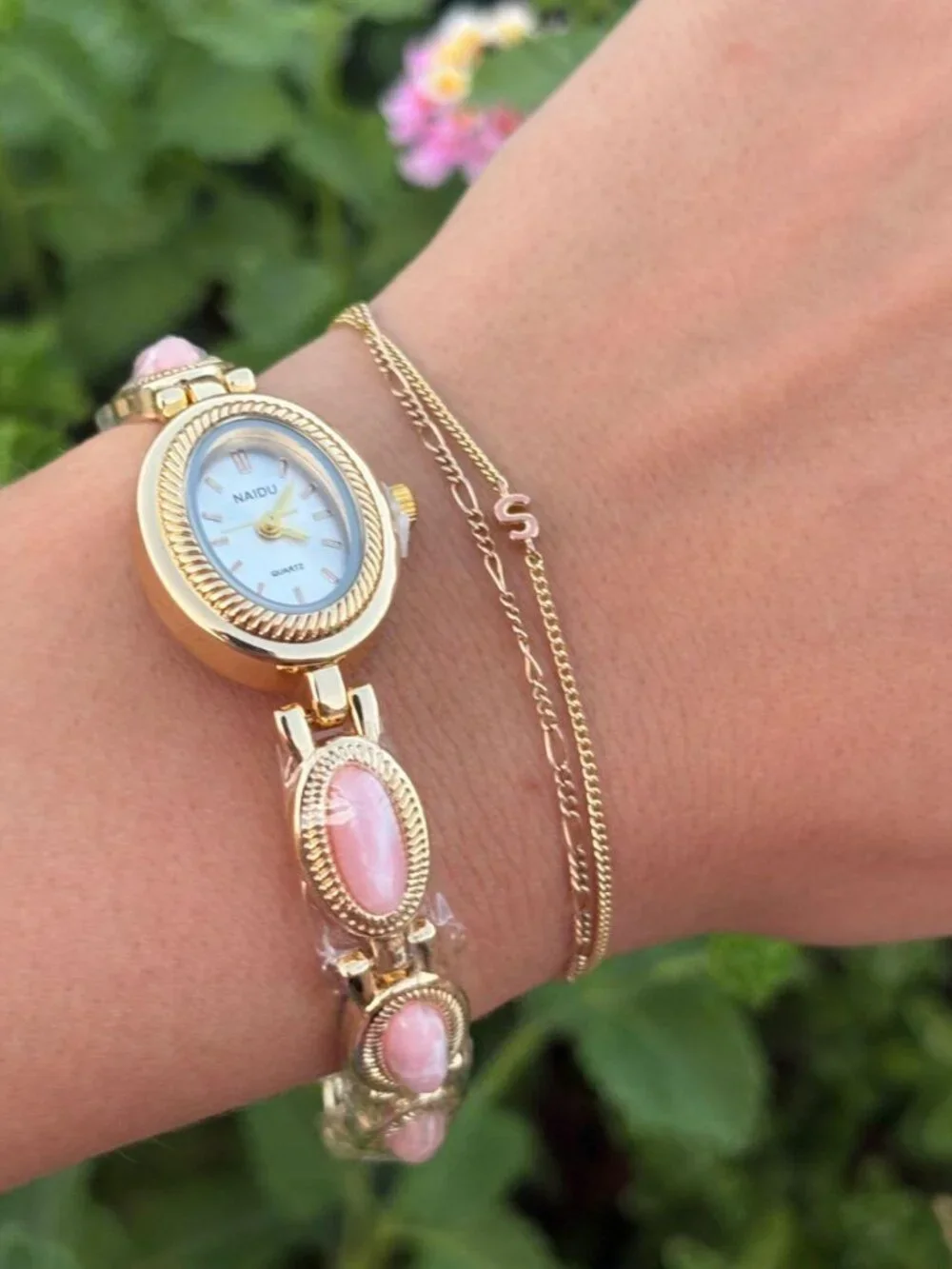 Cute Gold Pastel Pink Dial Watch Preppy Y2K OS